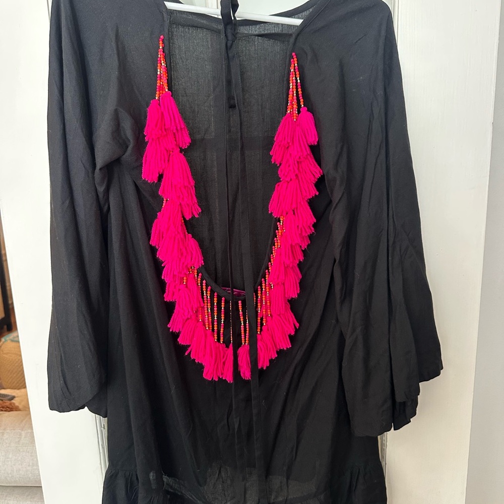 Black Swim Coverup with Pink Accents